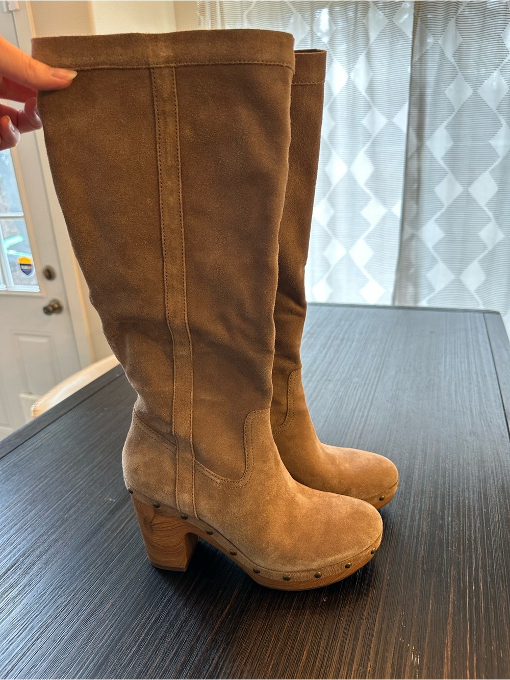Kork-Ease Tan Suede Knee-High Clog Heel Boots